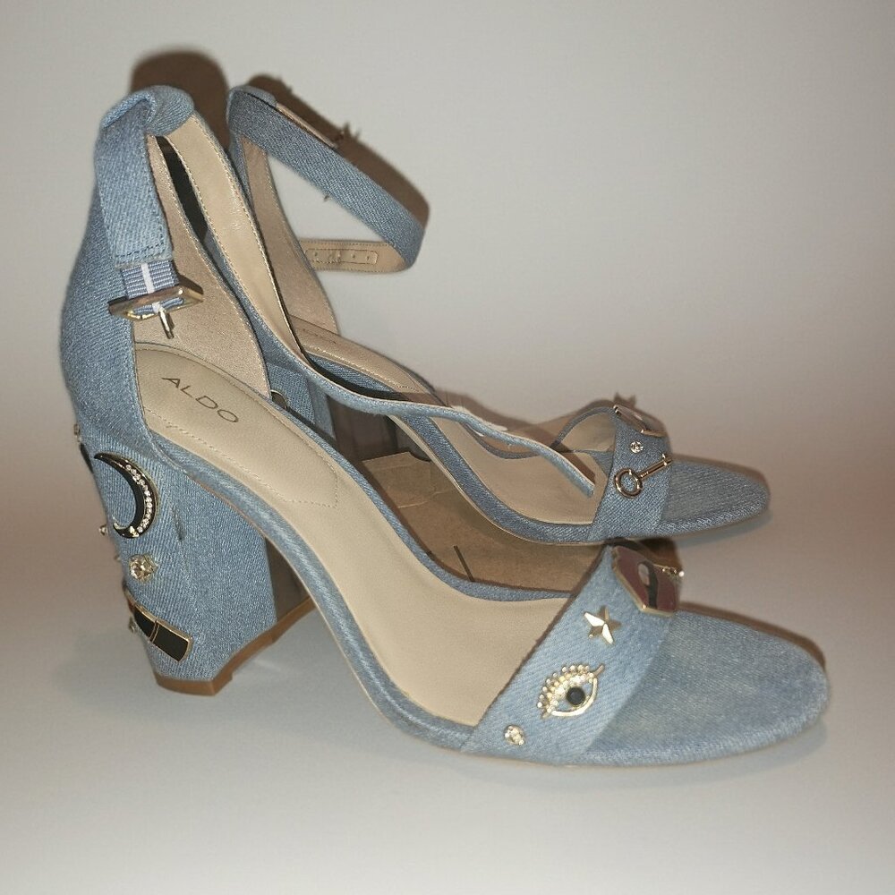 ALDO Light Denim Embellished Block Heel Sandals, New